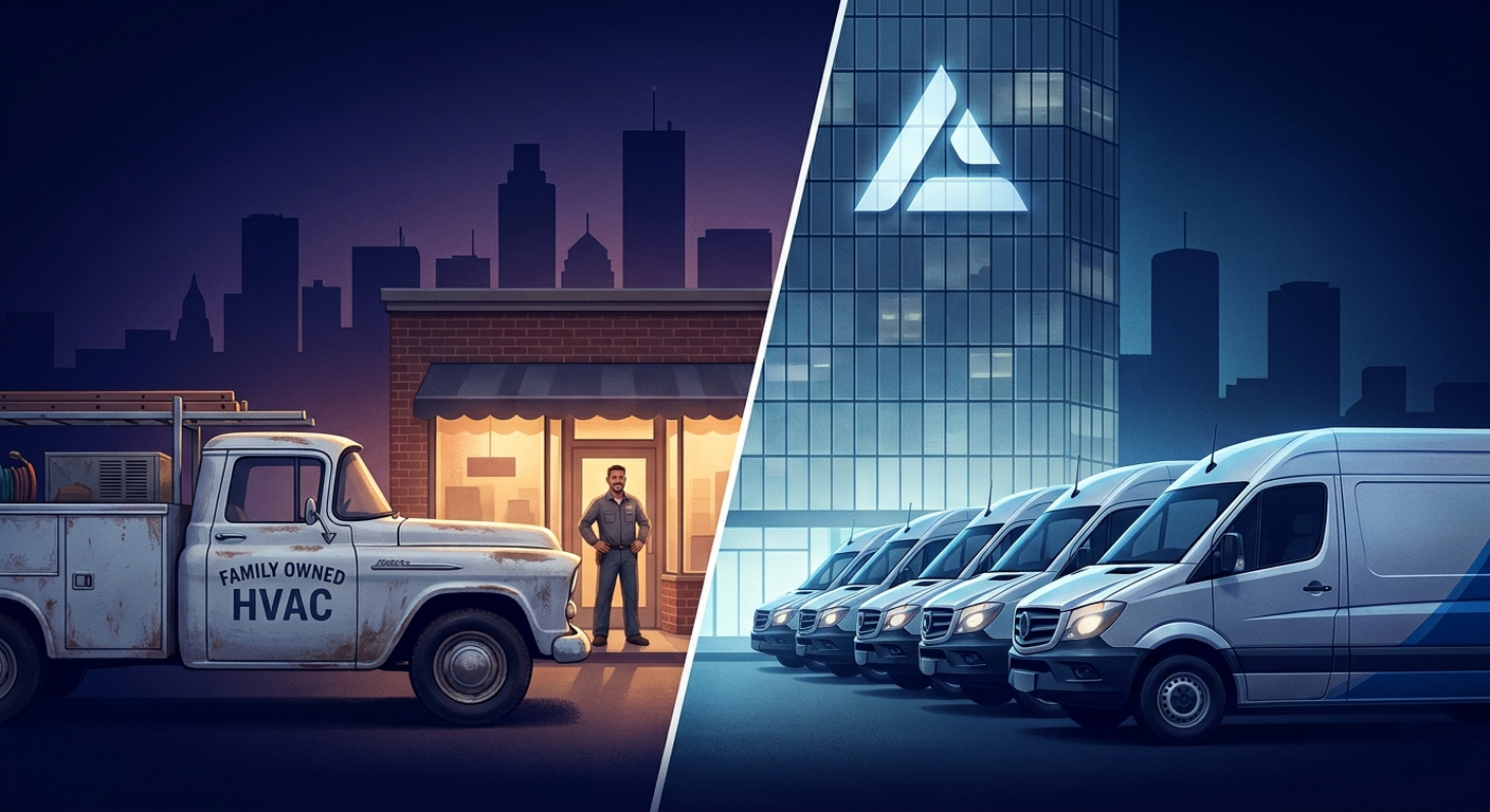 Tulsa HVAC market consolidation - small operators competing against national consolidators like Paschal, Rocket Group, and Service Experts